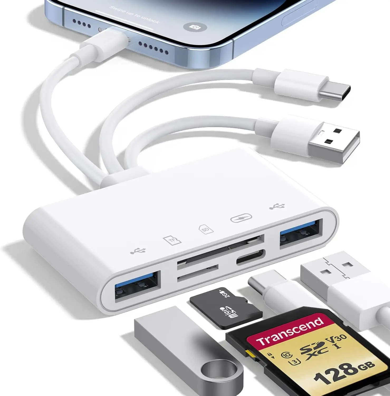 5 in 1Card Reader,USB OTG Adapter&SD Card Reader for iPhone iPad Mac USB C and USB A Devices Supports SD/Micro SD/SDHC/SDXC/MMC