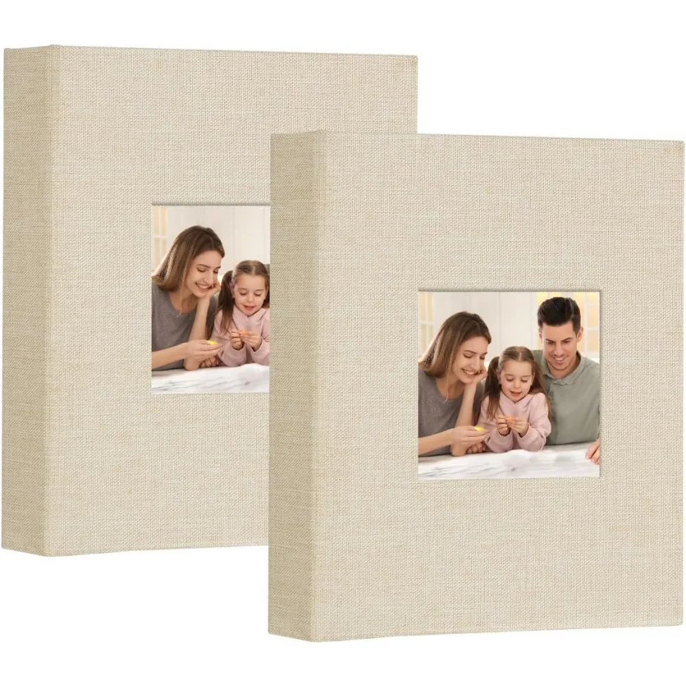 

Mini Photo Album 4x6 50 Pockets 2 Pack, Linen Cover with Front Window Album Each Holds 52 Vertical Photos for Family Wedd