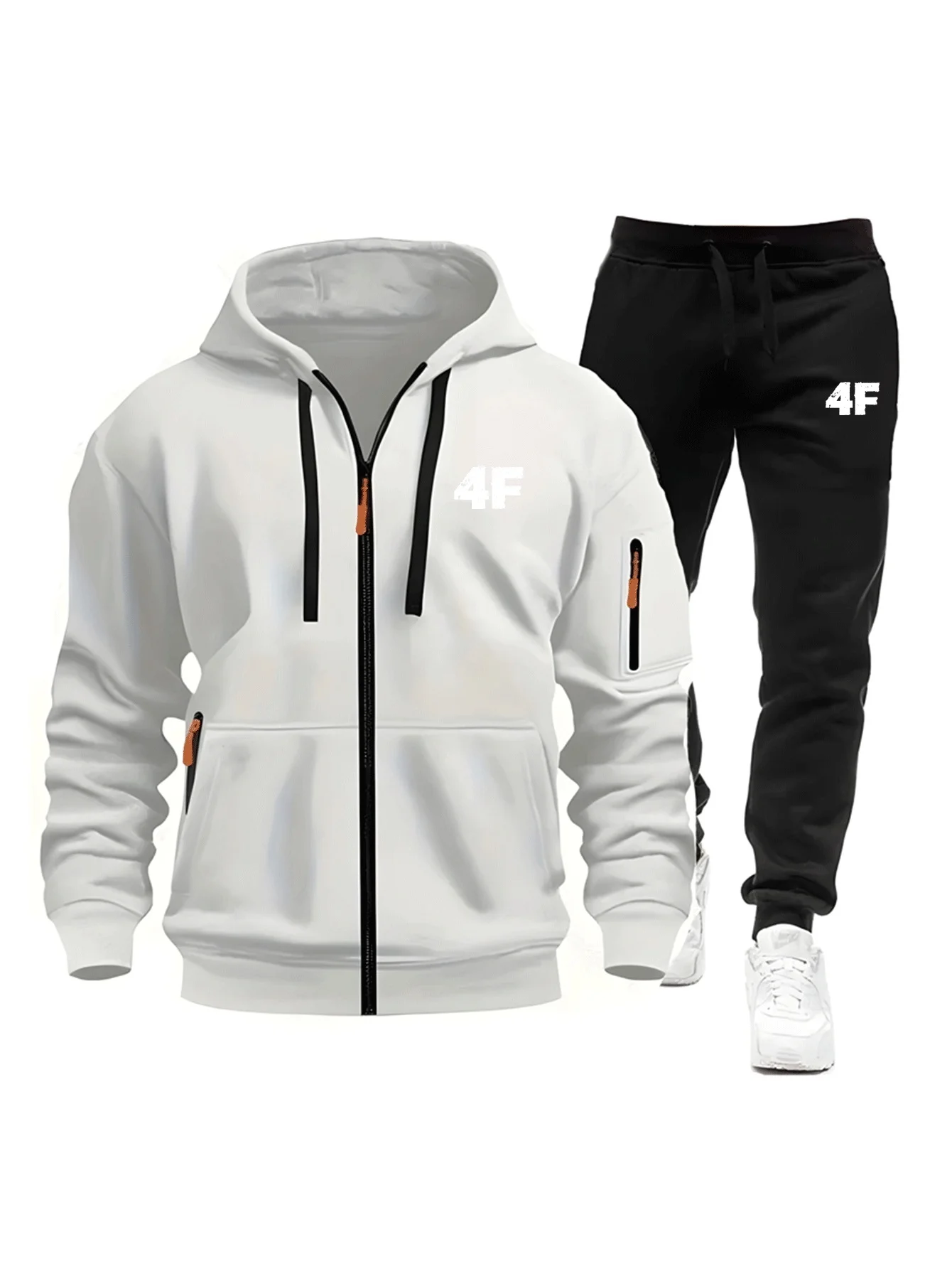 Men's Casual Jogging Tracksuit Zipper Hood Multi-Pocket Protective Pants 2-Piece Set Fall/Winter Large Size S-3XL view 3