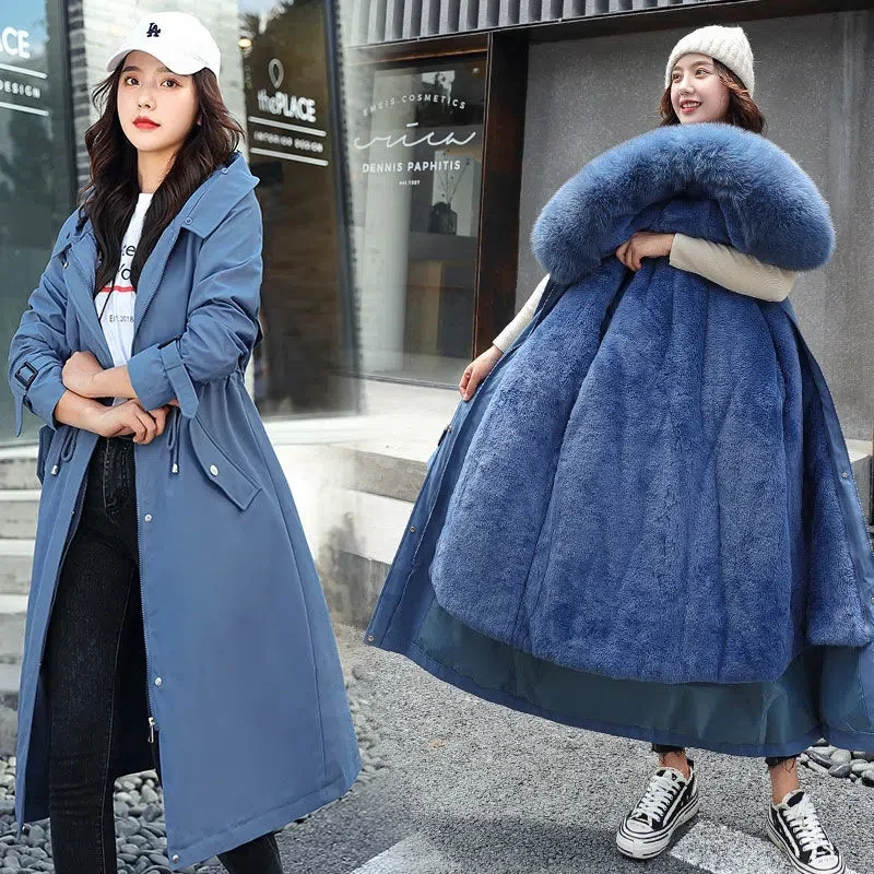 2022 New Detachable Snow Wear Long Parkas Winter Jacket Women Clothes Hooded Parka Female Fur Lining Thick Warm Student Coats