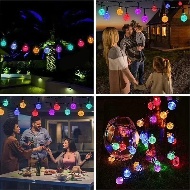 Waterproof Crystal Ball LED String Lights Battery Powered 8 Modes Fairy Lamps for Outdoor Christmas Garden Patio Tree Decoration