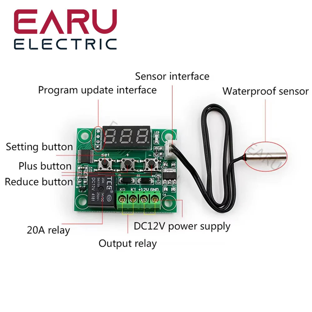 W1209 LED Digital Thermostat Temperature Control Thermometer Thermo Controller Switch Module DC 12V Waterproof NTC Sensor