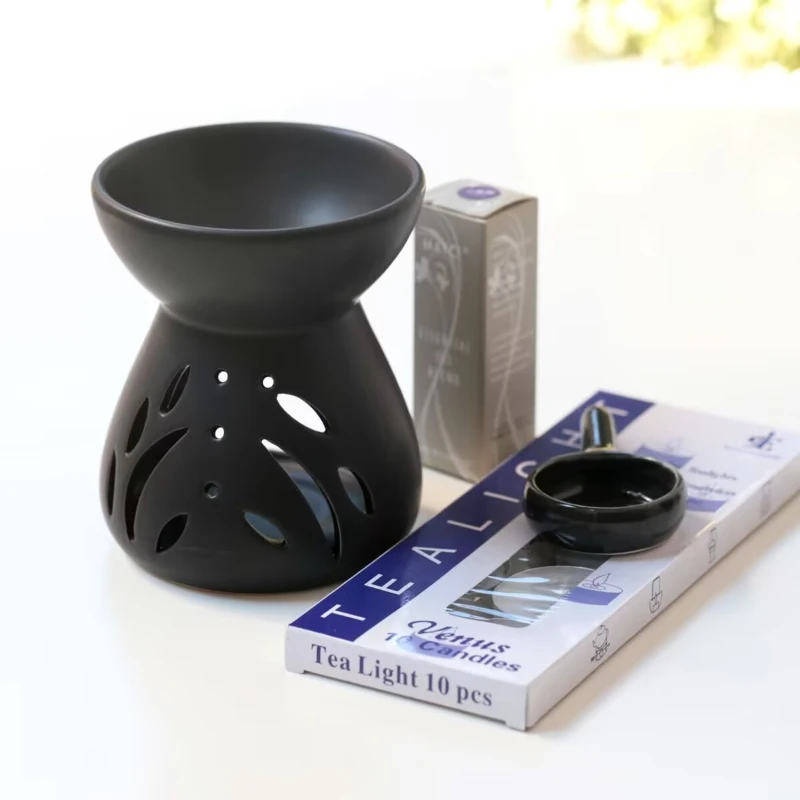 100ml Ceramics Candle Heating Sandalwood Incense Burner Dry Boil Protection Sleep Aid Essential Oil Lamp with Candle Tray