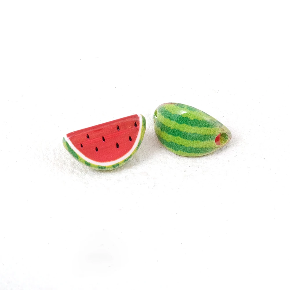 10 Stück 10 x 18 mm Wassermelonen-Zitronen-Perlen aus Acryl, lose Abstandsperlen für Schmuckherstellung, Zubehör, DIY-Anhänger, Armband, Halskette – Detail 4