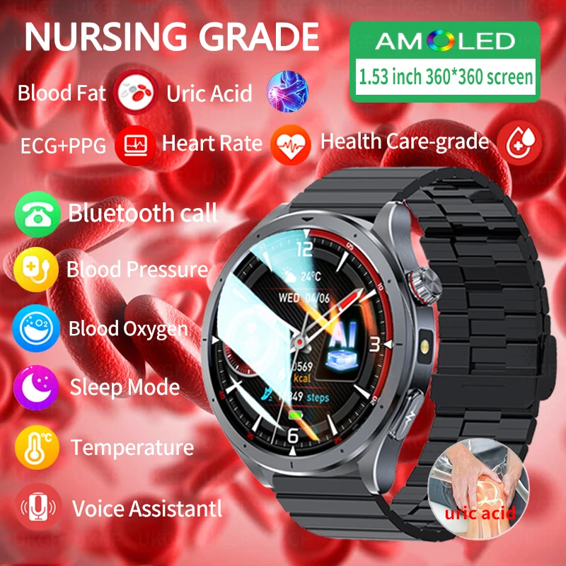 Novo exame físico ácido úrico lipídios AI-GPT inteligente q & a saúde smartwatch ai diagose ecg + ppg saúde relógio inteligente masculino
