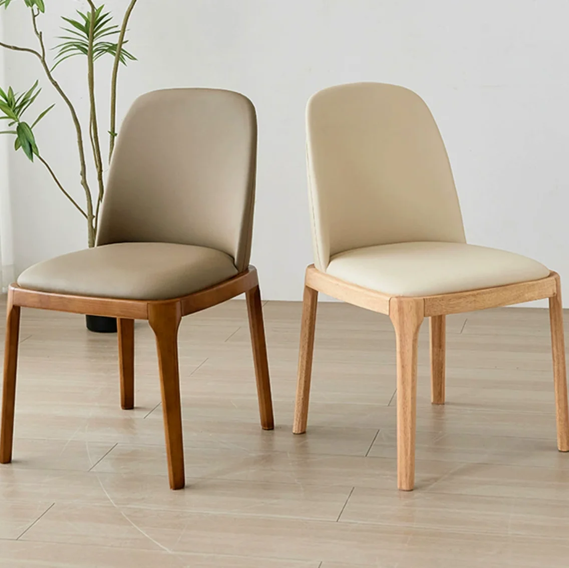 

Hot Sale Nordic Modern Luxury Dining Chair Leather Upholstered Solid Wood Legs Living Room Restaurant Furniture