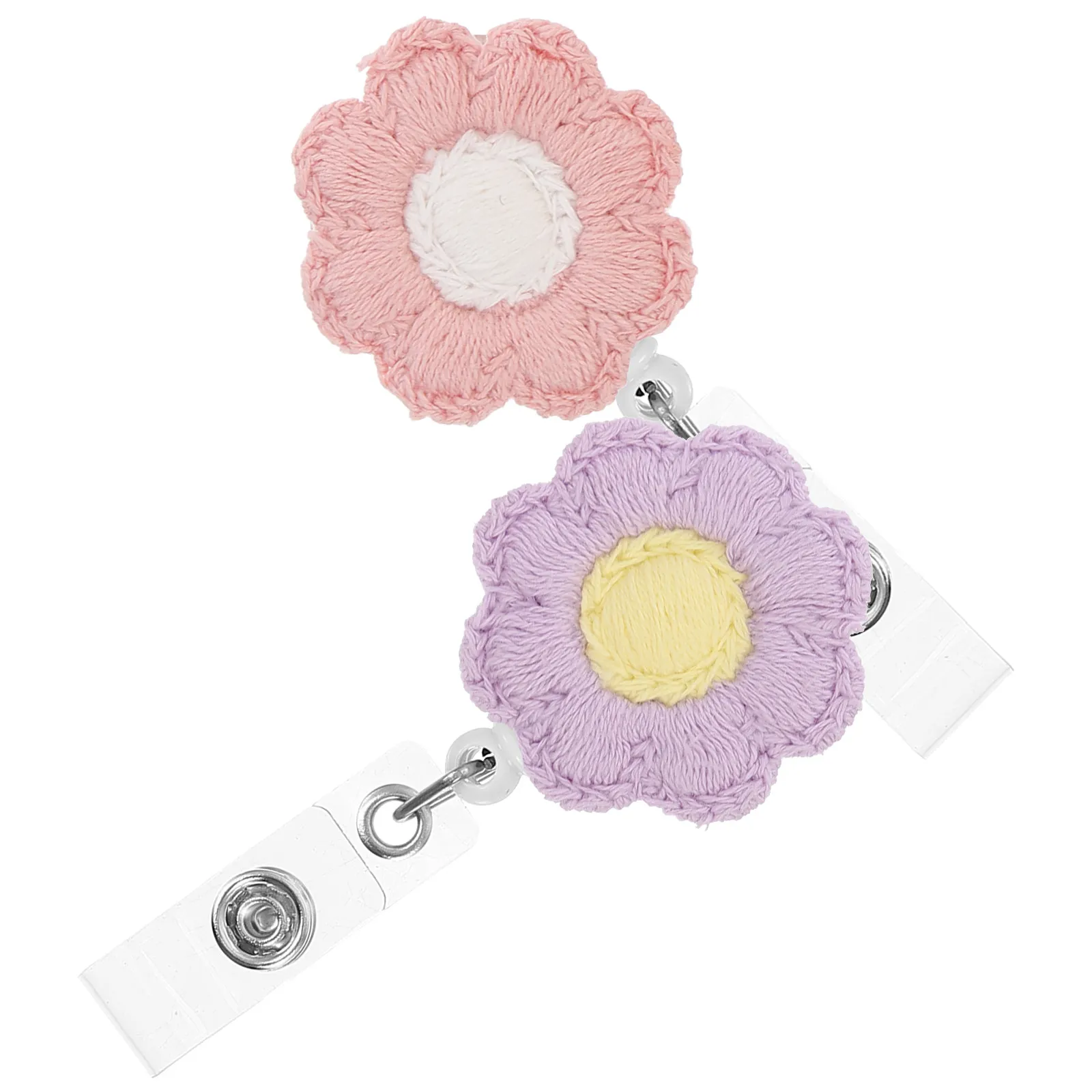 2Pcs Retractable Sunflower Badge Reel Clip Premium ABS Felt Material Holds Keys Cards Badges Firmly Nurse Teacher Student Gift
