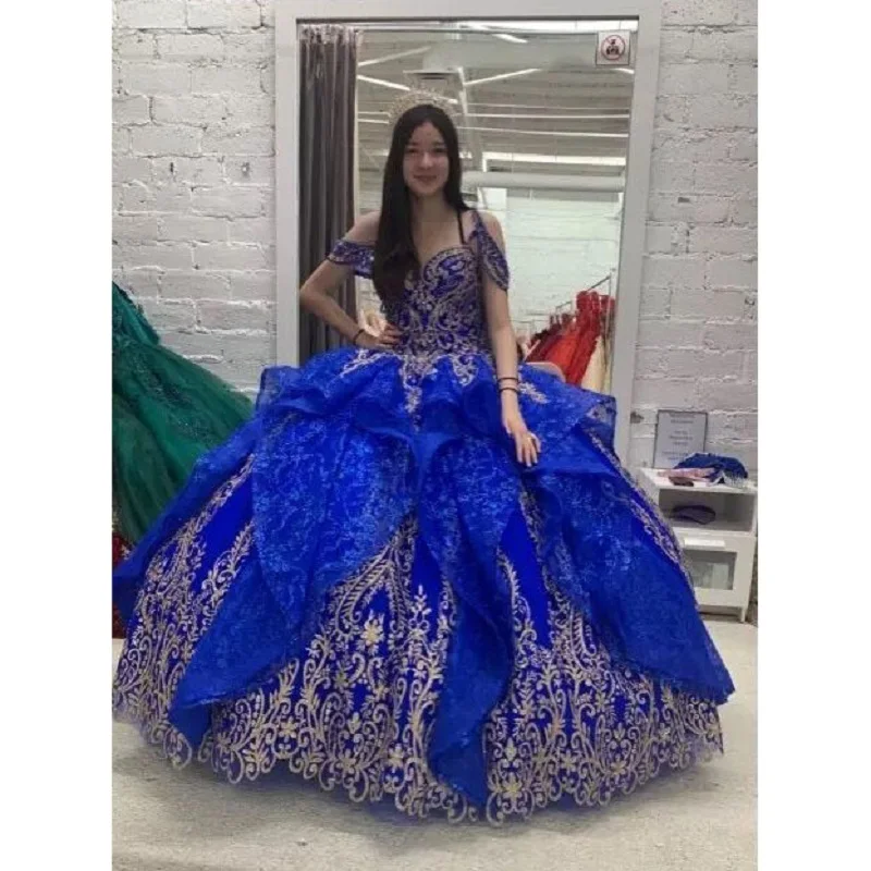 Vestido de quinceañera Azul Real, vestidos de baile de tul 2022, apliques para ocasiones especiales, lentejuelas hasta el suelo, dulce 15 16 vestidos personalizados