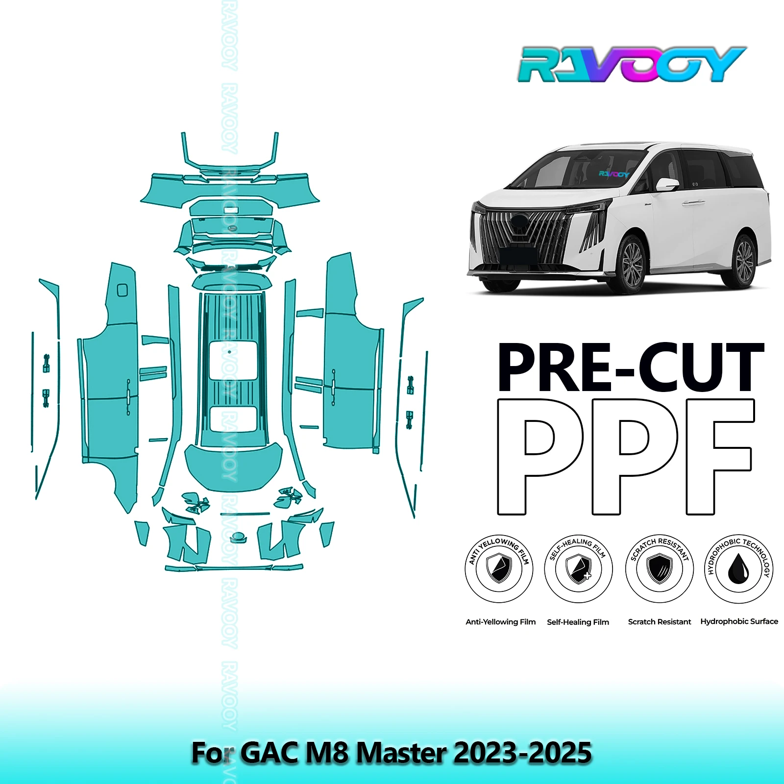 For GAC M8 Master 2023-2025 Full Body 8.5Mil Pre-Cut Paint Protection Film PPF Stone Chip Kit | Clear/Matte/Black Finish Options