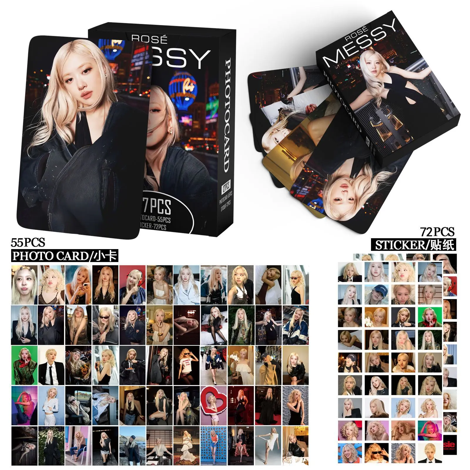 55+72Pcs/Set Kpop New Album Messy Card Stickers ROSE Postcard Photo Print Cards Picture For Fans Collectible Cards