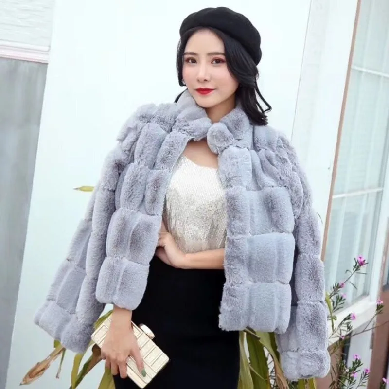 Women's Autumn Winter Top Coat Faux Fur Pocket Luxury Brand Comfortable Loose Casual Design Fashion Advanced Soft Niche Skinny