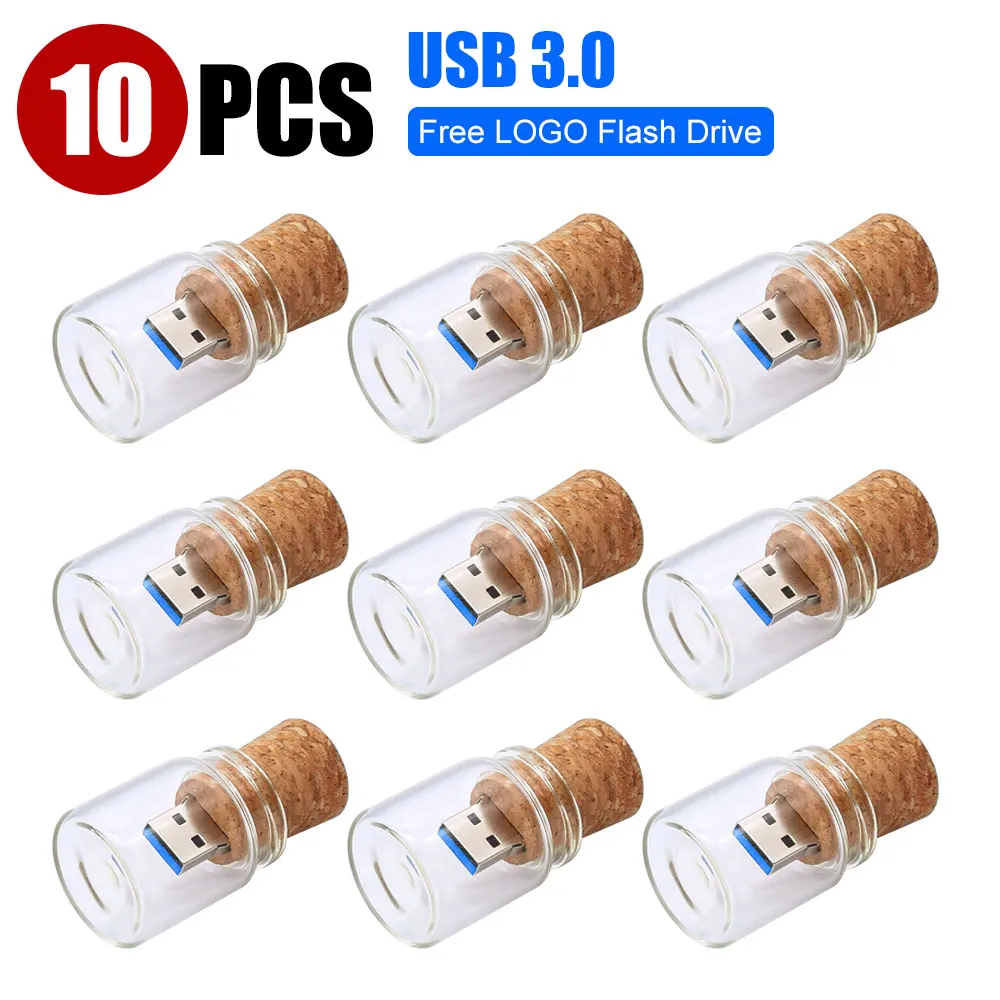 

10pcs/lot New Drift Bottle Usb 3.0 Flash Drives Glass Wooden Cork Pendrive 16GB 32GB 64GB 8GB 4GB U Disk Free Custom LOGO