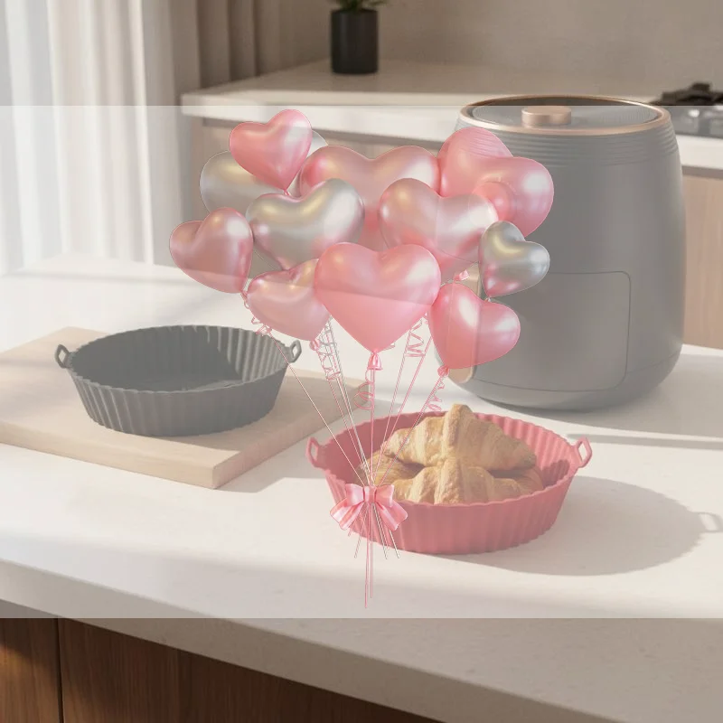 6Pcs Air Fryer Silicone Baking Liners Reusable Oil Proof Trays for Pizza Fried Chicken Kitchen Cooking Use