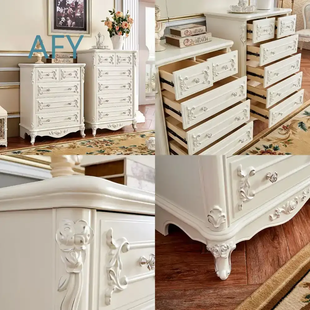 European Country Style 5 Drawer Chest of Drawers for Modern Minimalist Home Storage Furniture Solid Wood Ivory White with