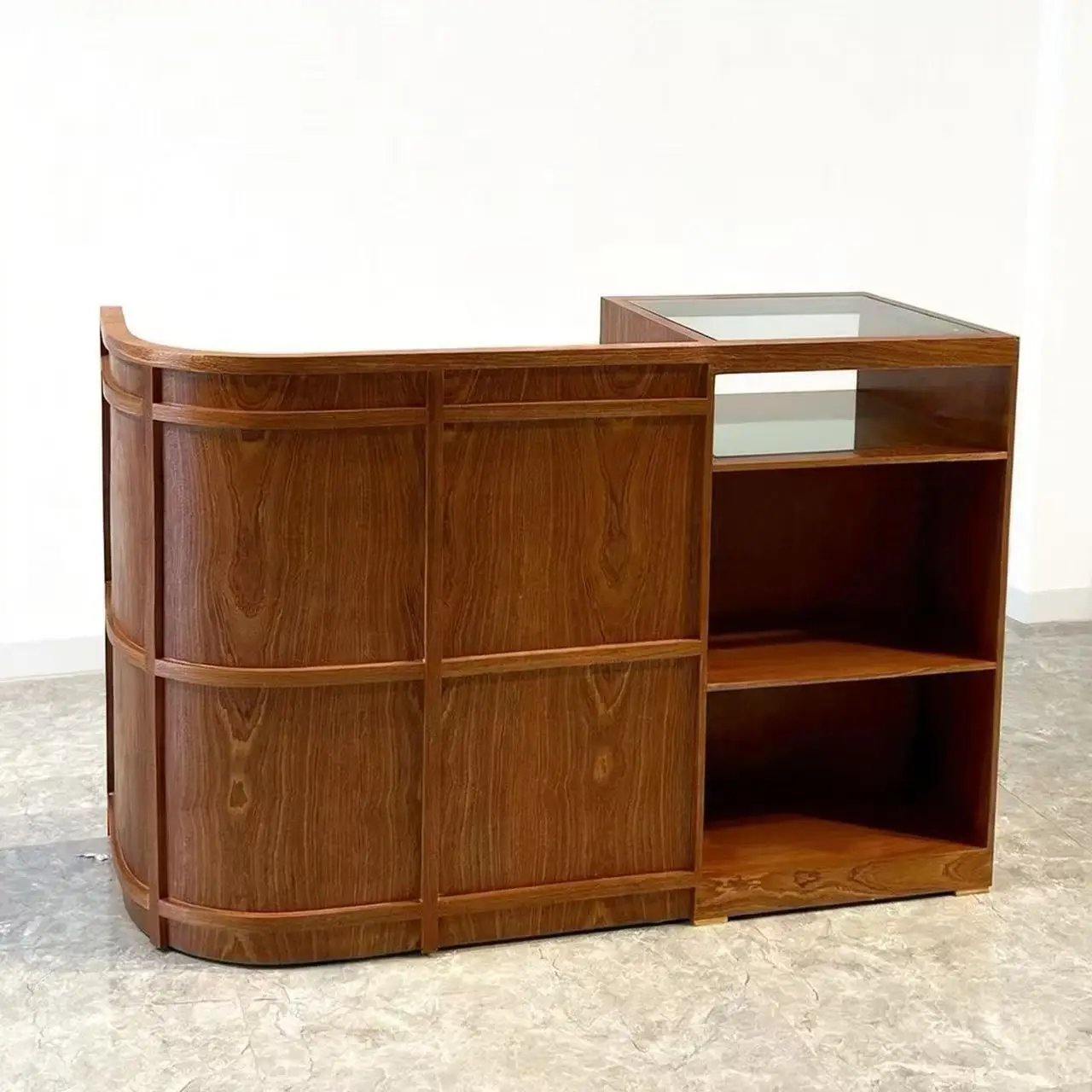 

jk-LED Light Showcase Customized Wood Display Cabinet with Glass Wood Showcase for Clothes Store&