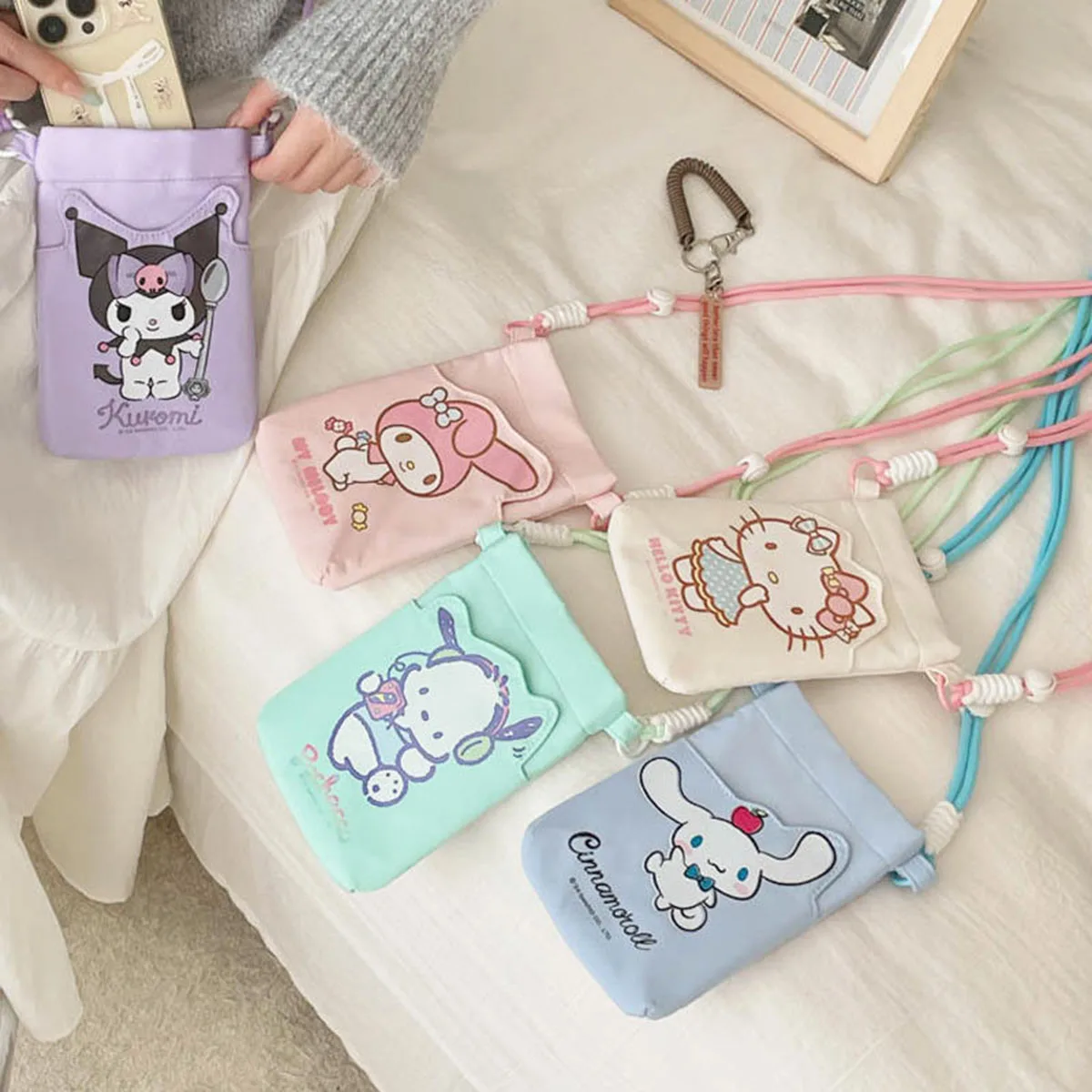 

Hello Kitty, милая холщовая сумка через плечо, мини-сумка для телефона, сумка через плечо для девочек и женщин, портативный подарок для прогулок