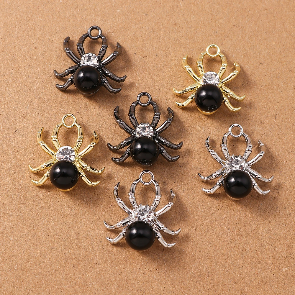 5pcs 23*21mm Alloy Crystal Spider Charms Pendants for Jewelry Making Earrings Necklace DIY Handmade Accessories Supplies