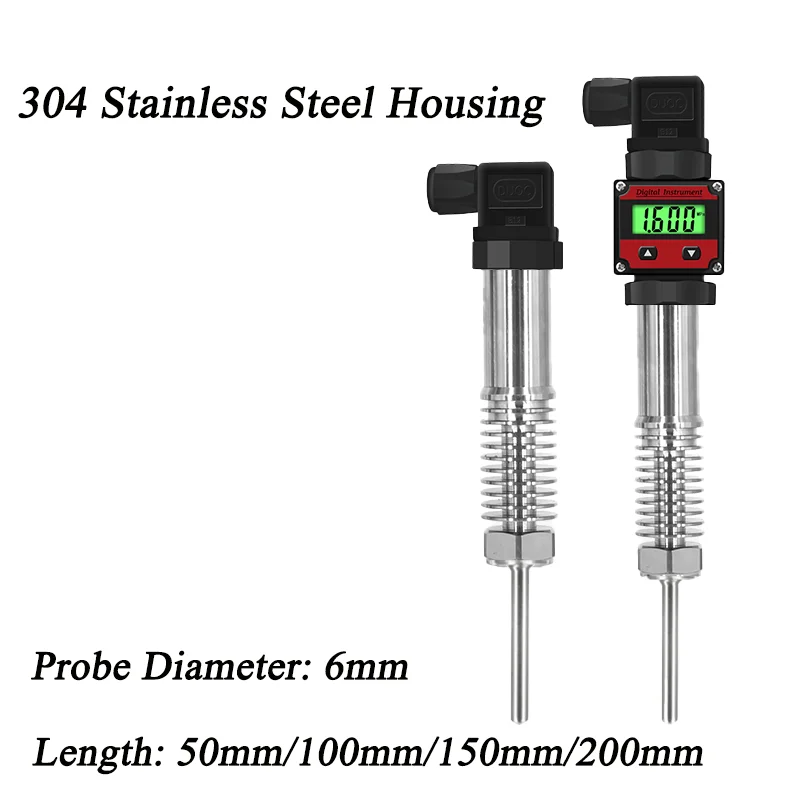 100mm Length Probe RTD Pt100 Temperature Sensor 4 20ma 0-100℃ Temperature Transmitter 0 10V M20*1.5 PT100 Temperature Transducer