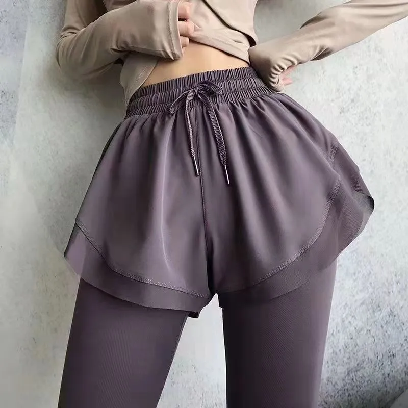 กางเกงกีฬาเอวยืดหยุ่น แห้งเร็ว แบบสองชิ้น กางเกงฟิตเนส วิ่ง กระชับสัดส่วน ยกกระชับสะโพก กางเกงโยคะ ผู้หญิง