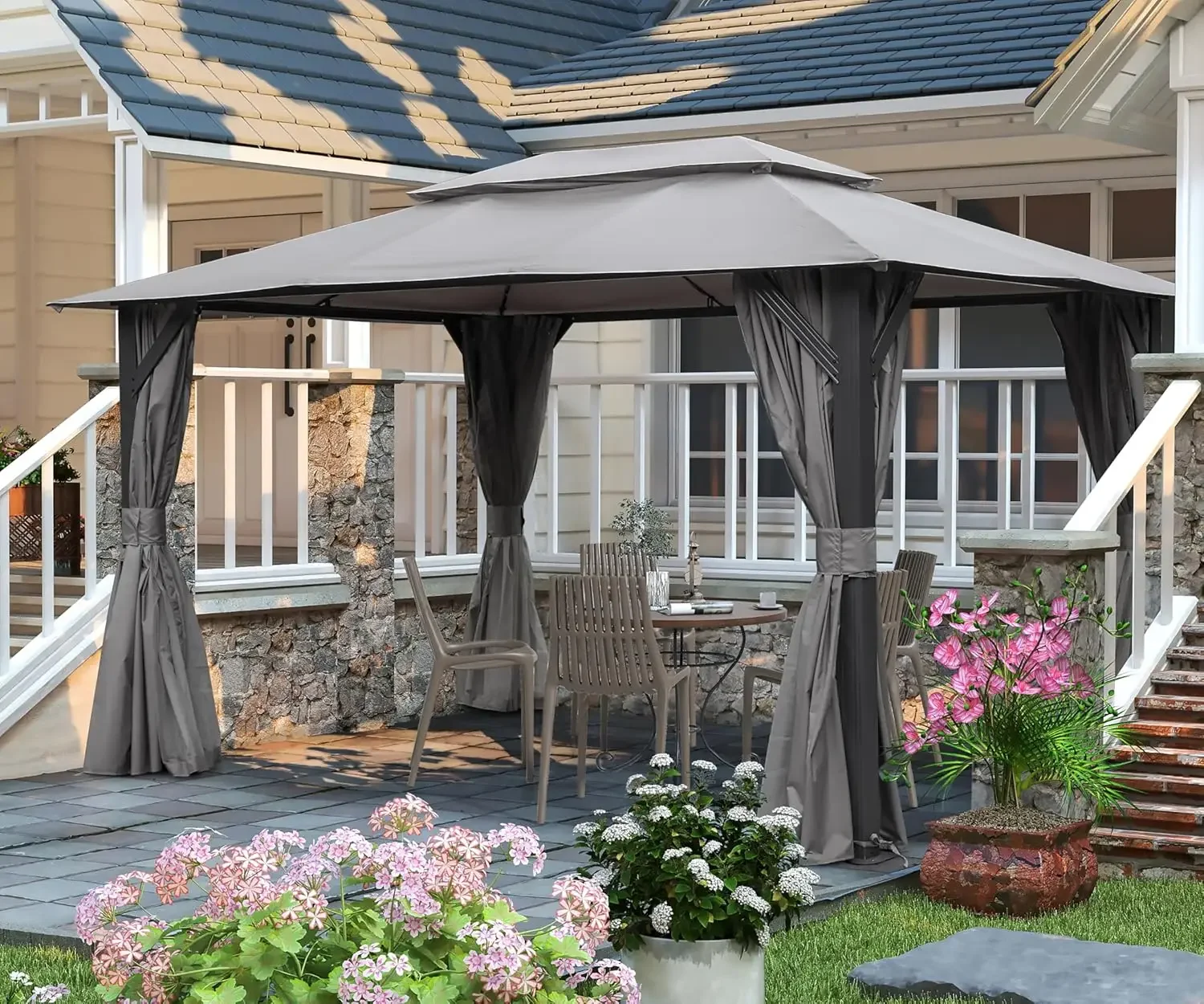 10x13 Outdoor Gazebo Soft Top Double Roof Heavy Duty Mosquito Net Privacy Curtains Patio Garden Lawn Deck, Custom