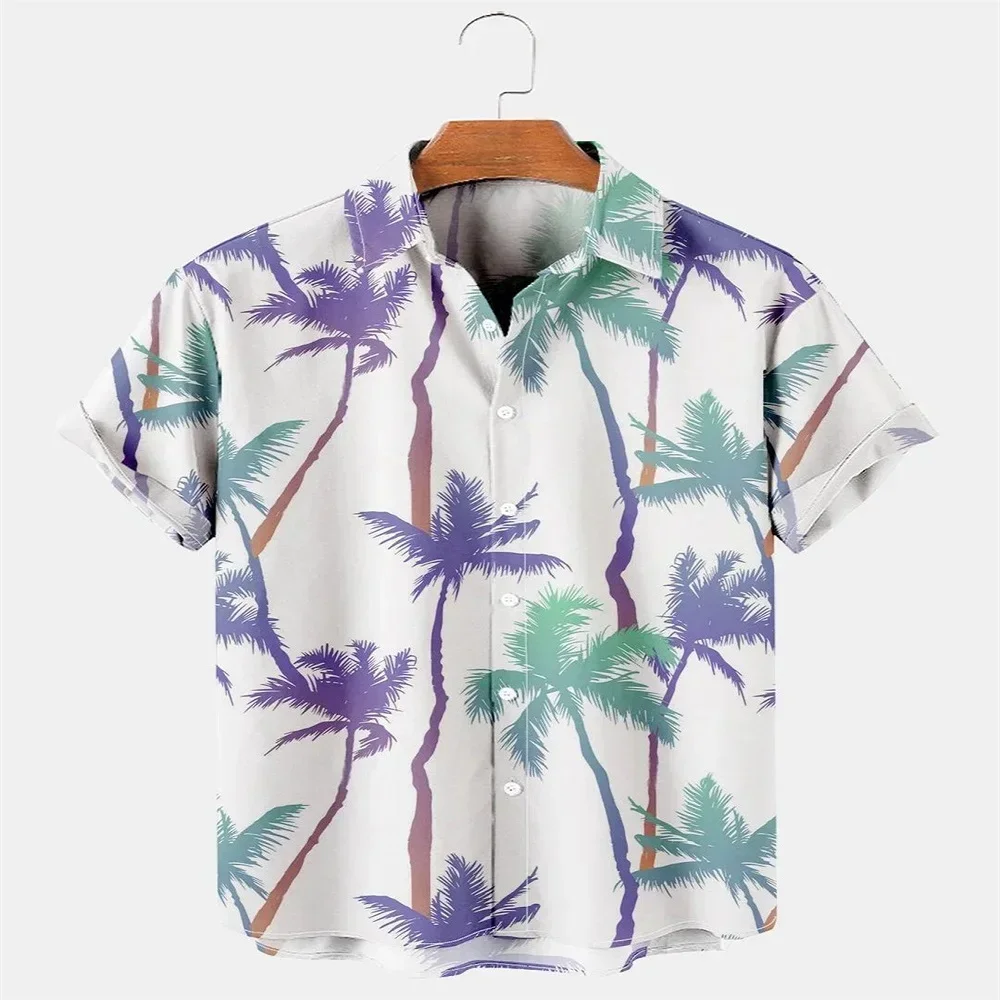 New Hawaiian Men's Summer Casual Flower Korean Retro Shirt Geometric Print Short Sleeve Button Top Loose Size Short Sleeve Shirt