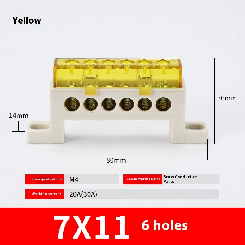 Kabellose Klemmenleiste 3/4/5/6/7/10-Loch Verteilerdose Klemmenblock Staubdichte Erdungskupferschiene Brückentyp Busbar mit Abdeckung