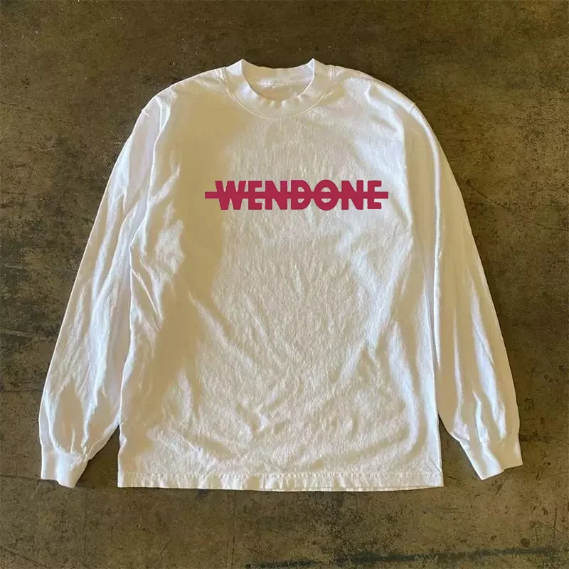 Heavyweight 300g Pure Cotton Long Sleeve T-Shirt American Retro Oversize Lettering Street Style Casual Fashion Top