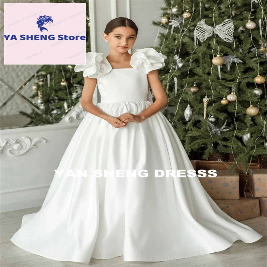 

Customized Wedding Dusty Pink Tulle Tiered Pearl Belt For Evening Birthday Party Flower Girl Dresses With Bow Banquet Princess G