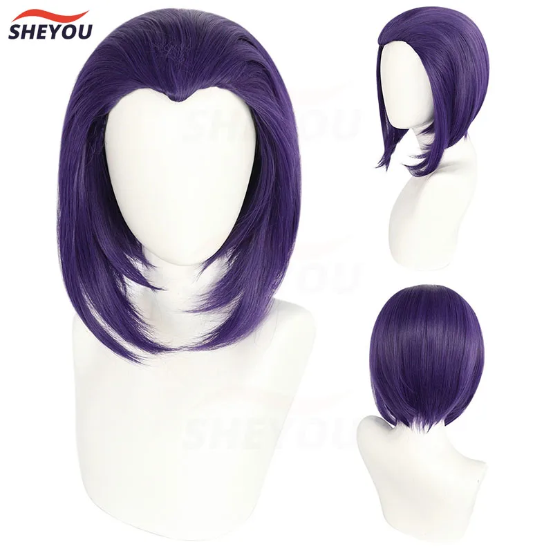 High Quality Raven Cosplay Wig Short Bob Purple Straight Heat Resistant Synthetic Hair Party Role Play Wigs + Free Wig Cap