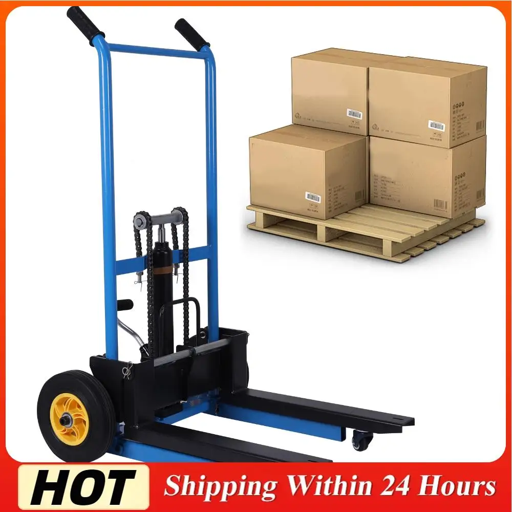 

450 Lbs Hydraulic Pallet Truck Adjustable Forks Manual Forklift Material Stacker for Construction Warehousing and DIY Projects