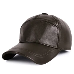 Spring/Autumn Men Genuine Leather Baseball Caps Cowhide Men Youth Duck Tongue Dad Hats Bomber