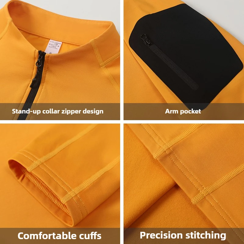 Мужская тренировочная рубашка с полумолнией для выступлений, эластичный топ из полиэстера 90/10 с 4 иглами для тренажерного зала, бега, баскетбола и зимних тренировок