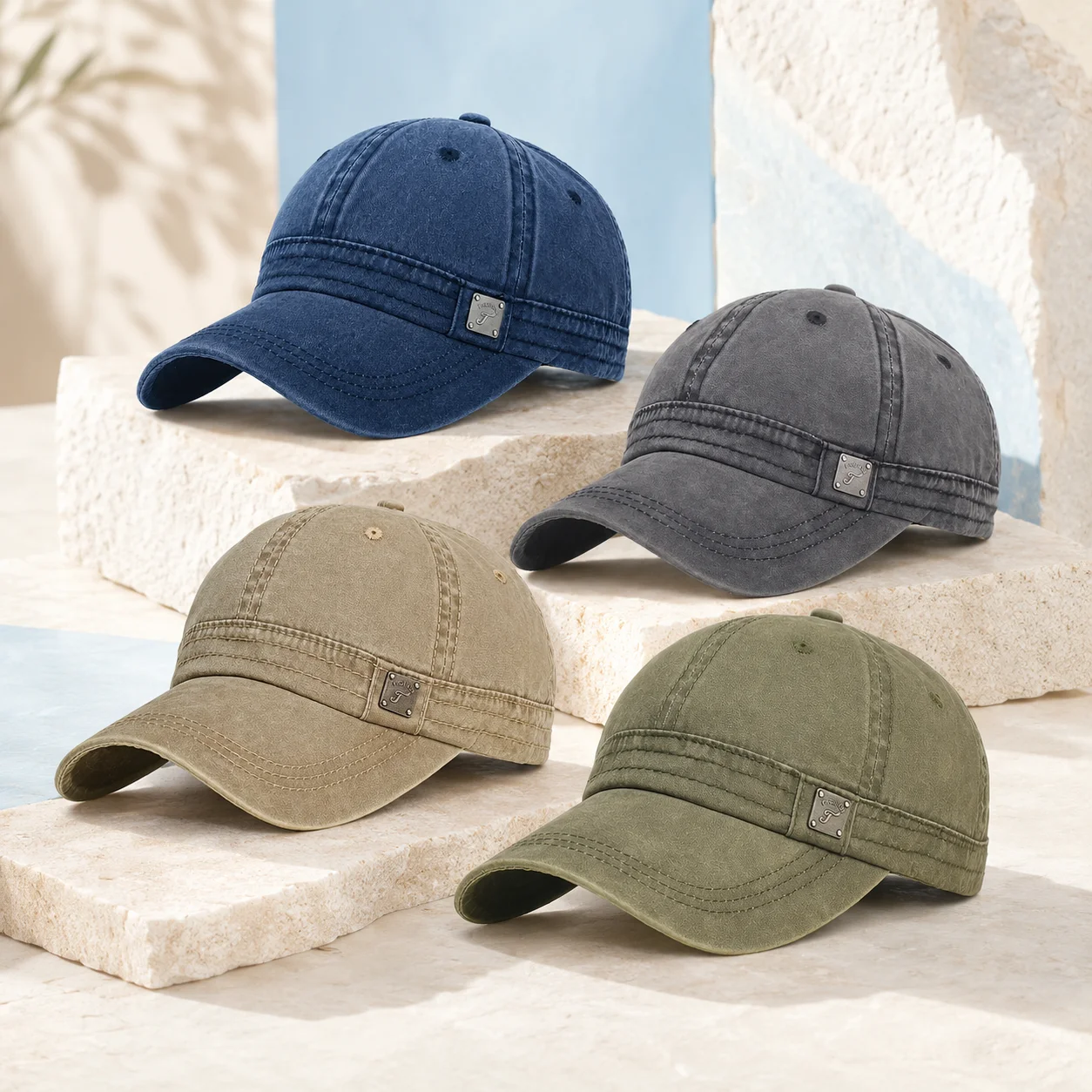 Classic Curved Bill Cap For Men Women Metal Plate Decor Adjustable Daily Hat