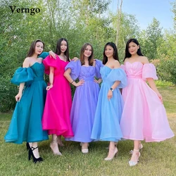 Verngo Simple A Line Organza Prom Dresses Wedding Party Dress Puff Sleeves Sweetheart Ankle Length Party Graduation Gowns