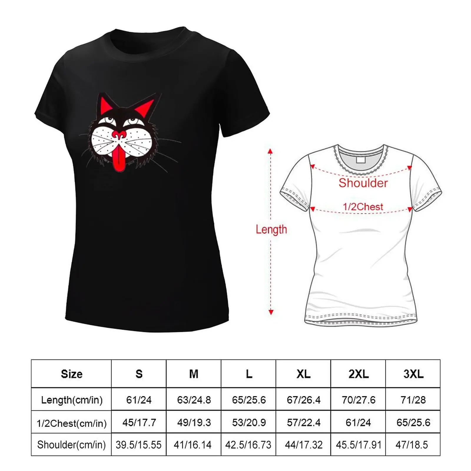 Cool Kitty- Art By Kev G T-Shirt female korean fashion plus size tops cute tops tshirts for Women