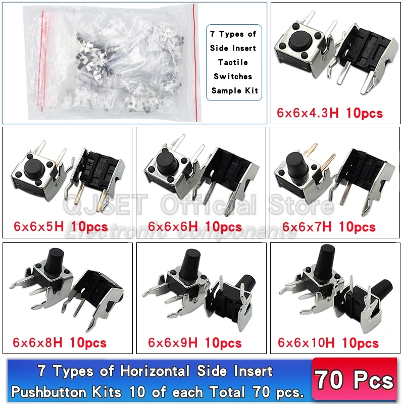 70/100 stücke 6*6 Schalter Taktile Druckschalter Kit Höhe: 4,3 5-13 MM DIP 4pin SMD Micro Schalter 6x6 Druckschalter Für Arduino – Detail 1