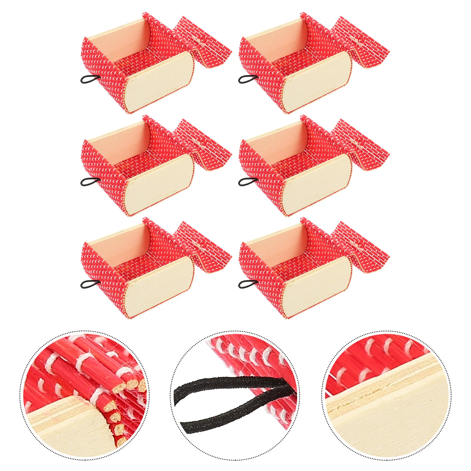 

6pcs Bamboo Sundries Box Storage Organizer For Rings Earrings Necklace Vintage Wooden Bead Buttons Rustic Dressing Table