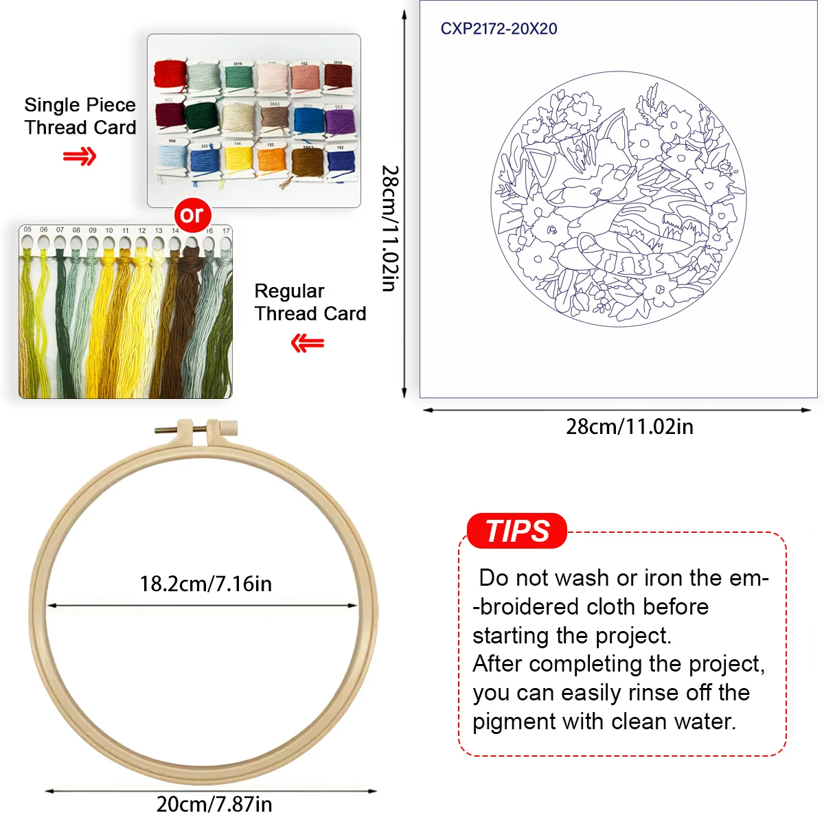 1 Stück 20X20CM/15X15CM 7,87/6,3 Zoll Katzen-Stickerei-Starter-Kit DIY-Kit DIY-Stickerei-Set Handarbeiten Malerei Heimdekoration – Detail 6
