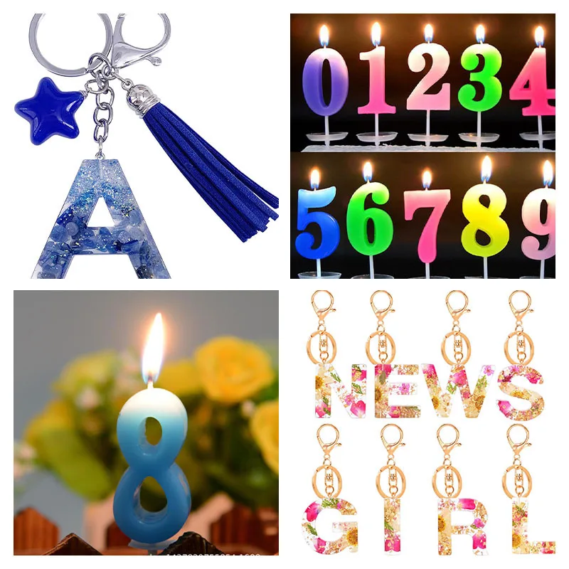 DIY English Letters Epoxy Resin Mold Mould Perforated Alphanumeric Silicone Mold Pendant Key Chain