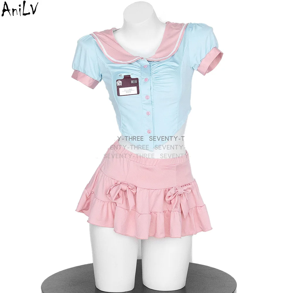 

AniLV Japanese Anime Sweet Lolita Girl School Uniform Breastpiece Outfits Cosplay Costume