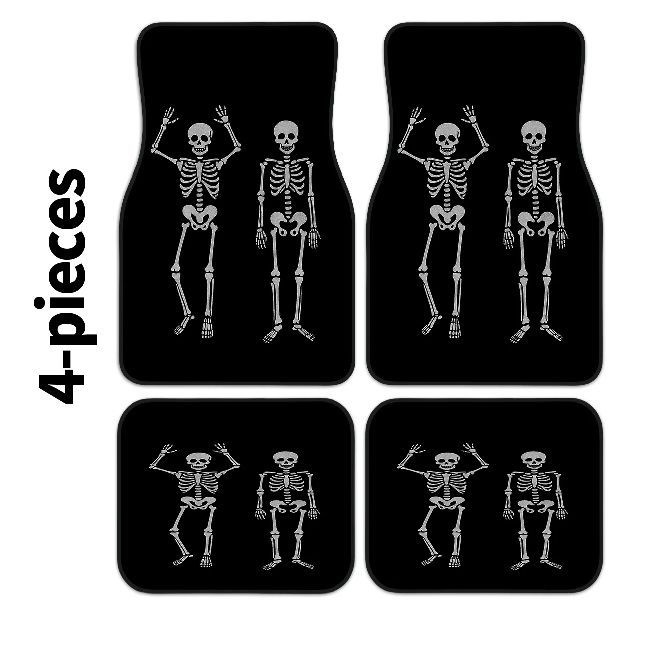4pcs Set High-End Skull Print Car Floor Mats | Easy-to-Clean, Polyester, Universal Fit For Enhanced Driving Comfort And Style