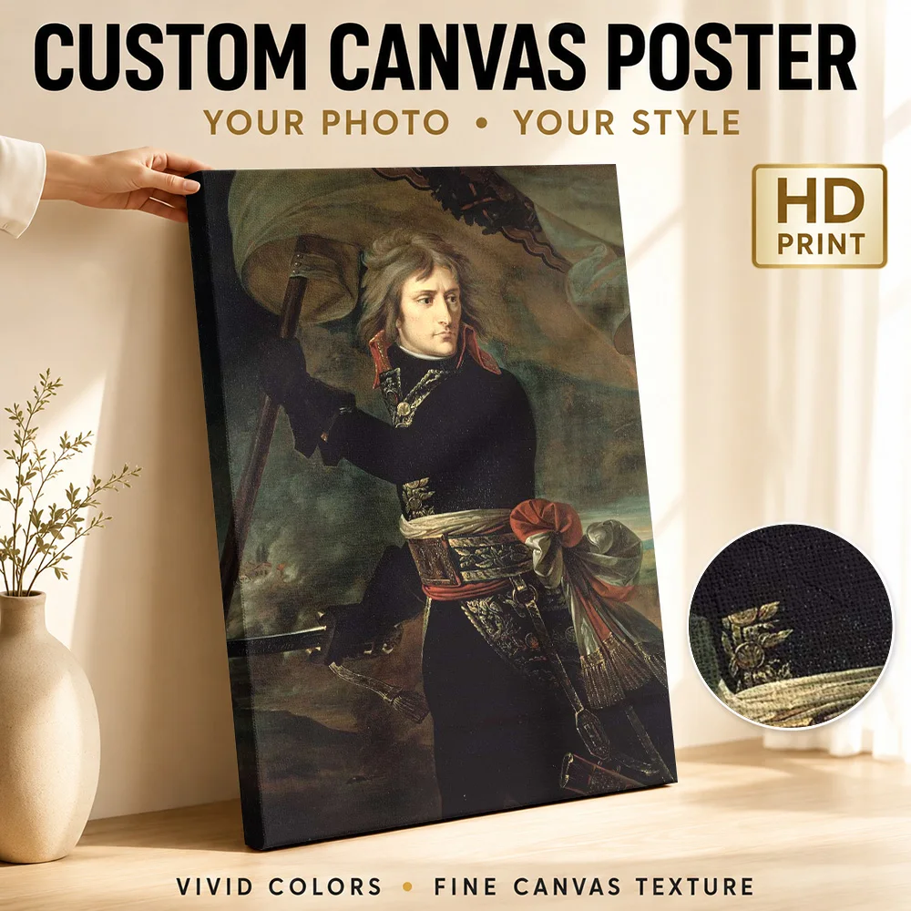 Napoleon Arcole Bridge History Wood Framed Canvas Print Personalized Photo Classical Military Painting Wall Art For Study Room