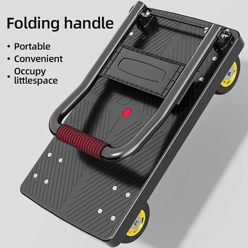 عربة يدوية قابلة للطي شديدة التحمل مع عجلات دوارة صامتة، سعة تحميل 660 رطل - أسود ورمادي معدني