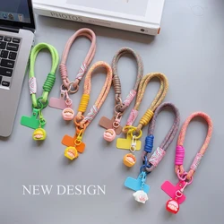 Universal Braided Mobile Phone Lanyard Strap Cute Cartoon Hanging Chain Ring Cord with Patch Wrist Strap Cell Phone Detachable