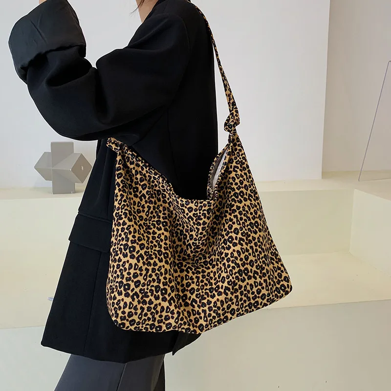 Fashion Women\'s Bag Small Leopard Crossbody Bag Handbag Large Capacity Shoulder Shopping Bag Simple Canvas Female Bags