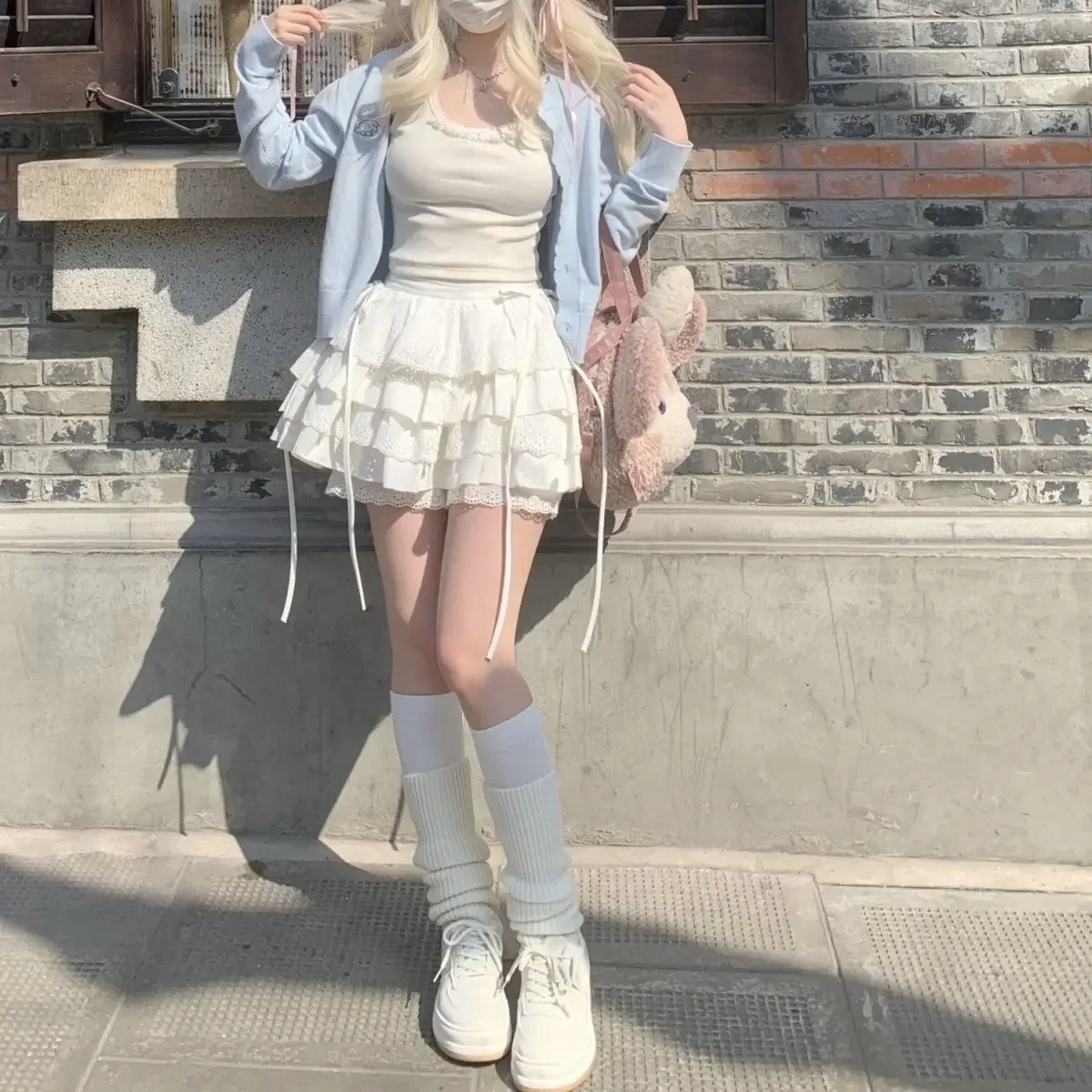 여성용 귀여운 레이스 미니 스커트, 귀여운 로리타 화이트 A 라인 플리츠 화이트 스커트, 일본 하라주쿠 패션 의류, 신상 