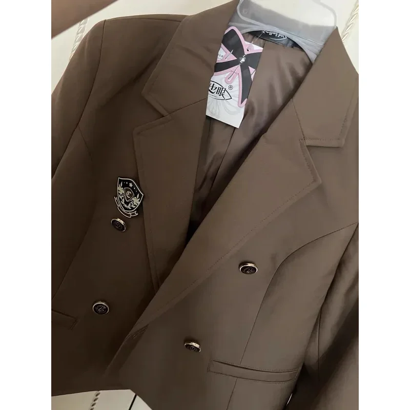 Traje de uniforme escolar JK de manga larga para otoño e invierno, faldas plisadas a cuadros de cintura alta, ropa para mujeres, estudiantes y niñas