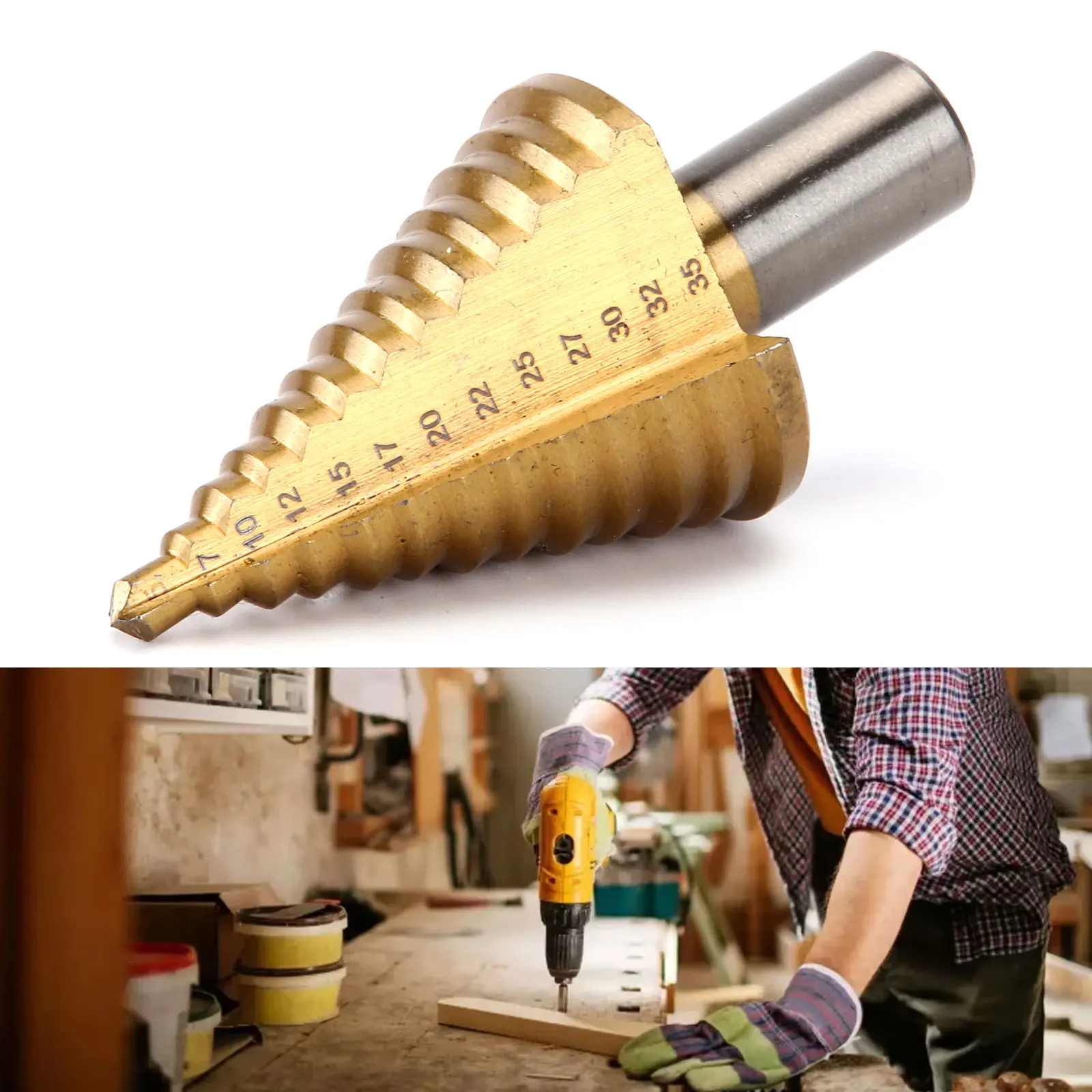 1PCS Golden 5-35mm HSS Round Handle Speed Steel Step Drill Bit,13 Steps Reaming Pagoda Drill Bit Hole Opening Step Drill Tools