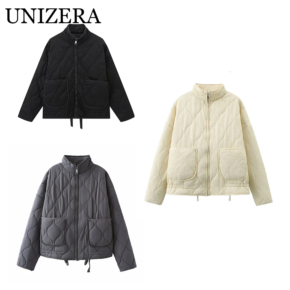 

Autumn and winter new women's commuting casual stand collar loose pocket diamond grid cotton jacket jacket jacket