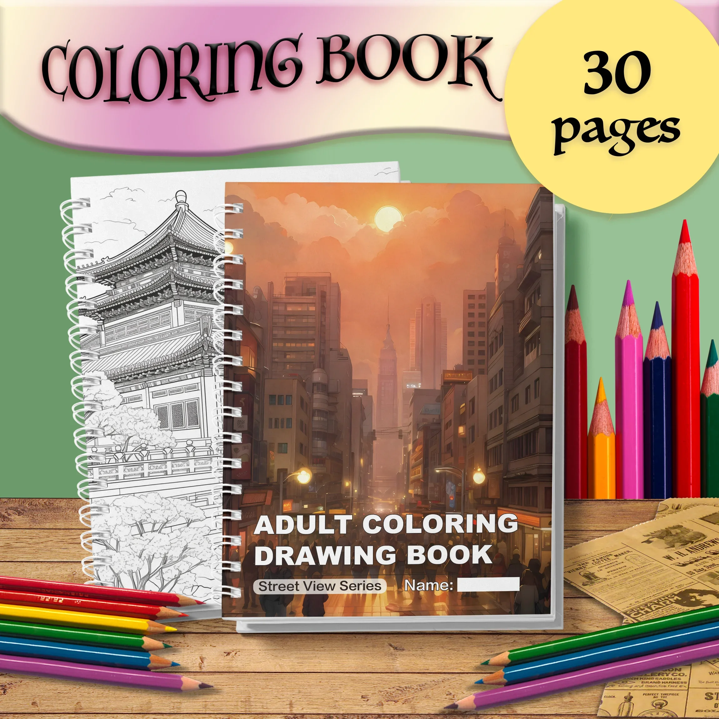 1 Pc Architectural Street Scene Adult Coloring Book, Thick Paper, Creative Gift Choice
